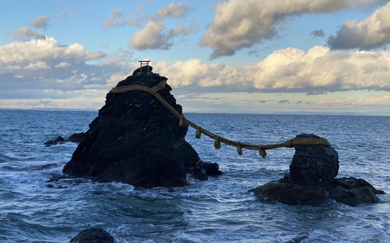 The Meoto-Iwa 'wedded rocks' close to the Ise Jingu in Ise Shima, Mie prefecture, Japan